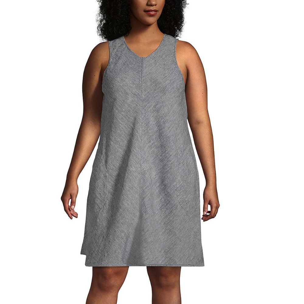 EUC Lands' End Chambray Linen Swing Dress, sleeveless, 2X